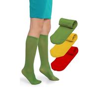 LORES Alma 40 DEN Chaussettes Hautes Fille Vert/Jaune/Rouge (Lot de 3) - Taille Unique, Chaussettes École Opaques en Microfibre, Longues, Douces et Élastiques, Confortables