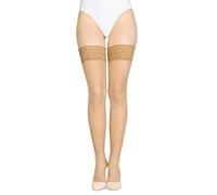 LORES Bas de cuisse italiens transparents avec haut en dentelle et double silicone invisible 30 deniers, Visone., XL-XXL Plus