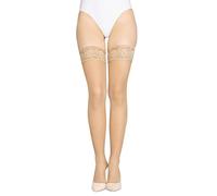 LORES Bas de cuisse italiens transparents avec haut en dentelle et double silicone invisible 30 deniers, Doré., M-L
