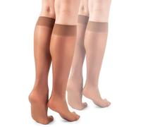 LORES Basic Chaussettes hautes pour femmes 15 DEN High Pop Matt Collants semi-transparents 2 paires Natalie, sahara, Taille unique