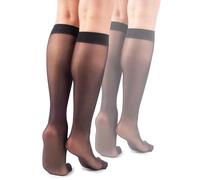 LORES Basic Chaussettes hautes pour femmes 15 DEN High Pop Matt Collants semi-transparents 2 paires Natalie, noir, Taille unique