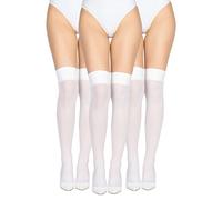 LORES Lot de 3 paires de chaussettes hautes opaques en microfibre pour femme - Chaussettes hautes au-dessus du genou - Chaussettes longues et chaudes pour fille - Cosplay - 60 deniers, blanc, Taille