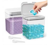 LORESJOY 2PCS Rangement Lessive 2.0L, Boîte Hermétique Cuillère Doseuse | Transparent plastique robuste, Couvercle étanche anti-poussière, Mesure intégrée, Grande capacité, Réutilisable, Multi-usage