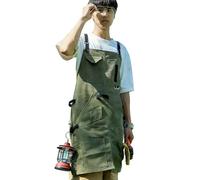 Lorheyar Tablier De Travail en Toile avec Bretelles Réglables, Multiples Poches Et Porte-Bouteille, 75x60cm, pour Cuisine, Atelier, JardinageGreen,1