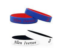 Lorh's store Basket-Ball Star Signature Double Couleur Fans Bracelets Sport Absorber Sueur Bracelet en Silicone 4 Pcs (Allen Iverson)