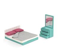 Lori - Ensemble de Chambres à Coucher douillettes - Meubles de Chambre pour Mini-poupées - Accessoires pour Maison de poupée Moderne - Lit et Coiffeuse - Jeu pour Enfants - 3 Ans et +