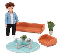 Lori Mini Toy Living Room Furniture - 6-inch Boy Doll & Dollhouse Accessories - Sofa, Armchair, Coffee Table, Rug, Plants - Play for Kids - 3 Years + - Miguel's Lounge Set, LO37123Z