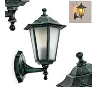 Loria Applique murale d'extérieur, aspect vieilli, en métal/verre, noir/vert/verre dépoli, applique murale de style maison de campagne, lampe d'extérieur pour terrasse, E27, sans ampoule, IP44