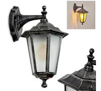 Loria Applique murale d'extérieur style ancien en métal/verre noir/gris/argenté/verre dépoli, applique murale style maison de campagne pour terrasse E27, sans ampoule, IP44