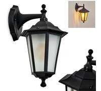 Loria Applique murale d'extérieur style rétro en métal/verre noir givré, applique murale style maison de campagne classique pour terrasse, E27, sans ampoule, IP44