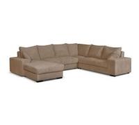 Best Mobilier - Lorie - Canapé panoramique d'angle Droit 7 Places Convertible en Velours côtelé Grosse côte avec Coffre, Taupe