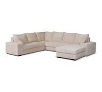 Bestmobilier - Lorie - Canapé panoramique d'angle Gauche 7 Places Convertible en Velours côtelé Grosse côte avec Coffre, Beige