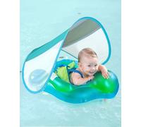 Lorrtta Bouée Bébé avec Auvent Amovible UPF 50+, Flotteur Ajustable pour Bébé, Bouée Piscine Gonflable avec Siège de Sécurité, Protection Solaire, Imperméable, Non Toxique, 3-36 Mois, Sarcelle L