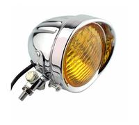 LORSKRD Phares Moto Avant LED Phare De Moto H4 Halogène Faisceau Haut/bas Pour Softail Dyna Cruiser Bobber Chopper Sportster(Chrome Amber)