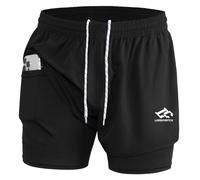 LORSPORTCH Short de course 2 en 1 pour homme - Short de gym et d'athlétisme - Short d'entraînement pour l'extérieur - Avec poches intégrées, noir / avec passant pour serviette, XXL