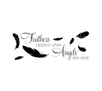 Lorsqu'un ange s'approche, les plumes montreront un motif de plumes de citation Stickers gravés 28x72.2cm N'abîme pas le mur Noir