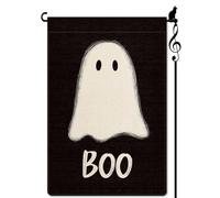 Lorugekyu Happy Halloween Boo Drapeau de jardin fantôme mignon petit drapeau pour l'extérieur en toile de jute double face Décoration de pelouse 31,8 x 45,7 cm