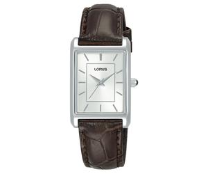 Lorus Quartz Rectangulaire (22Mm) Cadran Soleillé Blanc / Cuir Marron RG289VX9
