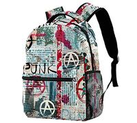 LORVIES Grunge Journal avec mots punk et anarchie Symboles Sac à dos décontracté Sac à dos à bandoulière pour les écoliers et les étudiants