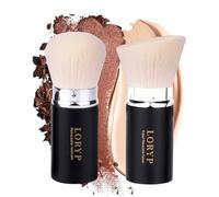LORYP Lot de 2 pinceaux de maquillage rétractables Kabuki noir mat pour fond de teint liquide et poudre