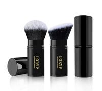 LORYP Lot de 2 pinceaux de maquillage rétractables noirs Kabuki pour fond de teint liquide et poudre