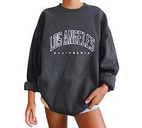 Los Angeles California Pull en molleton pour femme - Style vintage - Coupe décontractée - Haut surdimensionné - Col rond Los Angeles - Coupe ample - Couleur unie - Y2K, gris, XXL