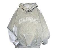 Los Angeles California Sweat à capuche surdimensionné pour femme Preppy Fuzzy avec capuche Anime 2025 - Coupe ample - Poche doublée de laine - Cordon de serrage - Couleur unie - Pour femme, gris, 3XL