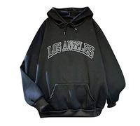 Los Angeles California Sweat à capuche surdimensionné pour femme Preppy Fuzzy avec capuche Anime 2025 - Coupe ample - Poche doublée de laine - Cordon de serrage - Couleur unie - Pour femme, Noir , 3XL