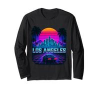 Los Angeles City Glow Skyline Sunset Palm Trees Voiture Manche Longue