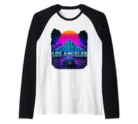 Los Angeles City Glow Skyline Sunset Palm Trees Voiture Manche Raglan