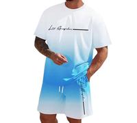 Los Angeles Gradient Set T-shirt et short en polyester avec col rond et cordon de serrage dégradé noir à blanc, lettrage fin