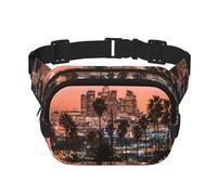 Los Angeles Palm Trees Sac banane carré double couche Sac de poitrine Sac à bandoulière Sac de course à pied Voyage Randonnée, Noir , Taille unique