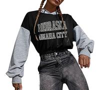 Los Angeles Pull à capuche imprimé Backwoods à manches longues avec capuche pour femme - Style vintage - Patchwork court - Bloc de couleurs - Sportif et décontracté - Tenue à capuche Y2K, Noir , XS