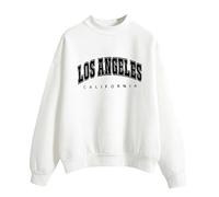 Los Angeles - Pull à imprimé lettres pour femme, style vintage, Y2K, couleur unie, haut campagnard personnalisé, col montant, vêtements d'hiver, automne, col rond, coupe ample, col rond, blanc, L