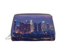 Los Angeles Skyline Imprimé Petite trousse de maquillage portable en cuir Sac de maquillage Voyage Fermeture éclair Sacs à cosmétiques Organisateur pour femmes, Blanc, Taille unique, Trousse de