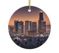 Los Angeles Skyline Print Arbre de Noël en céramique à suspendre Ornements de Noël ronds pour la maison