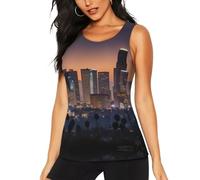 Los Angeles Skyline Print Débardeur d'entraînement sans manches à col rond pour femme pour la gym, le yoga, noir, Taille M