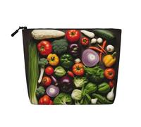 Los Angeles Skyline Print Faux Chanvre Trousse de maquillage - Trousse de toilette de voyage pour femme, rangement quotidien, voyages d'affaires, et plus encore, Présentation de divers légumes, Taille