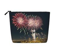 Los Angeles Skyline Print Faux Chanvre Trousse de maquillage - Trousse de toilette de voyage pour femme, rangement quotidien, voyages d'affaires, et plus encore, Motif feux d'artifice, Taille unique