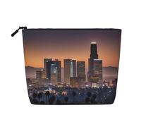 Los Angeles Skyline Print Faux Chanvre Trousse de maquillage - Trousse de toilette de voyage pour femme, rangement quotidien, voyages d'affaires, et plus encore, Los Angeles Skyline, Taille unique