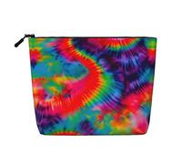 Los Angeles Skyline Print Faux Chanvre Trousse de maquillage - Trousse de toilette de voyage pour femme, rangement quotidien, voyages d'affaires, et plus encore, Motif coloré tie-dye, Taille unique