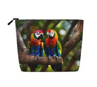 Los Angeles Skyline Print Faux Chanvre Trousse de maquillage - Trousse de toilette de voyage pour femme, rangement quotidien, voyages d'affaires, et plus encore, Perroquets colorés sur un arbre