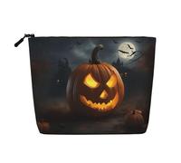 Los Angeles Skyline Print Faux Chanvre Trousse de maquillage - Trousse de toilette de voyage pour femme, rangement quotidien, voyages d'affaires, et plus encore, Halloween Citrouille 2, Taille unique