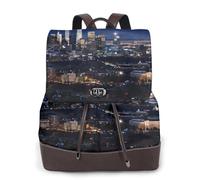 Los Angeles Skyline Print Sac à dos tendance pour femme en cuir PU Sac à dos imperméable Sac à dos de voyage avec rabat, Noir , Taille unique