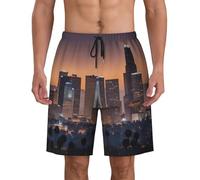 Los Angeles Skyline Print Short décontracté léger et pratique pour la plage, les activités de plein air, la marche, la course à pied, Noir , L