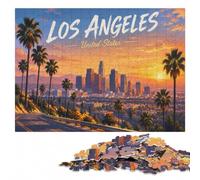 Los Angeles Skyline Reflection Puzzle Classique Bois Illustré, 1000 pièces | Cadeau d'anniversaire pour amateur de puzzle : activité autour de la table pendant une soirée calme.