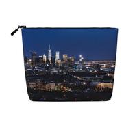 Los Angeles Skyline Trousse de maquillage simple couche en lin, légère et mignonne, facile à utiliser, Noir , Taille unique