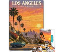 Los Angeles Sunset Puzzle Classique Bois Illustré, 1000 pièces | Puzzle pour adultes: activité manuelle autour de la table à la maison pendant une soirée calme.