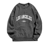 Los Angeles - Sweatshirts occidentaux pour femmes - Hauts solides avec lettres - Coupe ample - Col rond - Style athlétique - Tendance - Style rétro - Confortable - Automne - Fin 2025, gris foncé, L
