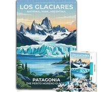 Los Glaciares National Park Travel Poster Puzzle en Bois, 1000 pièces | Activité autour de la table avec moment puzzle seul ou à plusieurs sur plusieurs sessions.